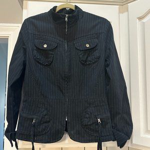 Vintage Banana Republic Pinstripe Cotton Zip Jacket Nipped In Waist Stand Up M